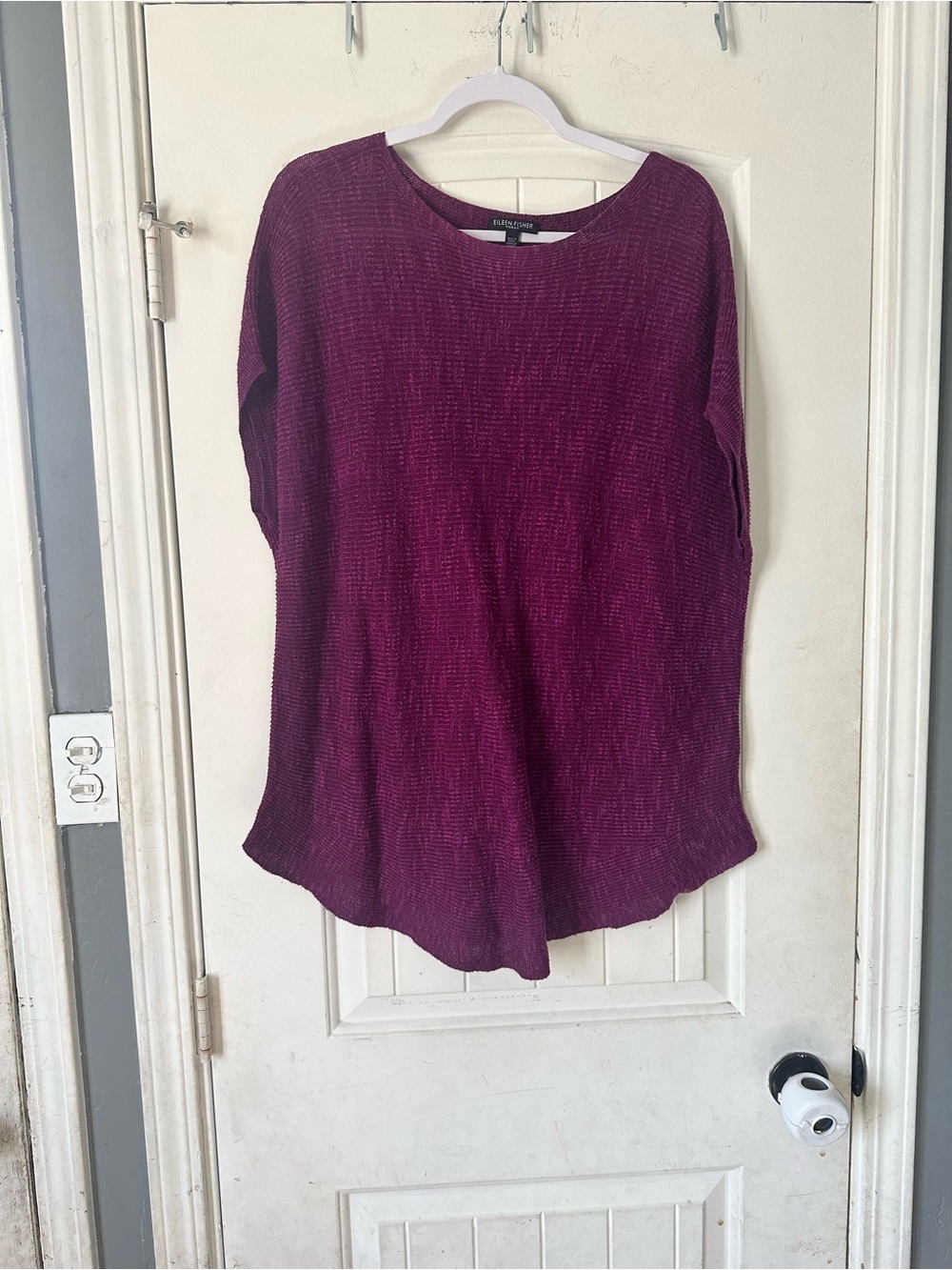 Eileen Fisher Plum Plus Size Organic Linen Blend Tunic Top- 1X